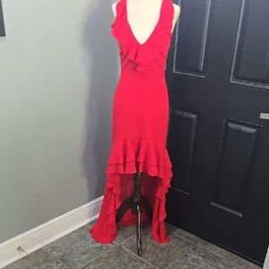 Belle Badgley Mischka Red Ruffled High-Low Cocktail Dress Naty 0 NWT